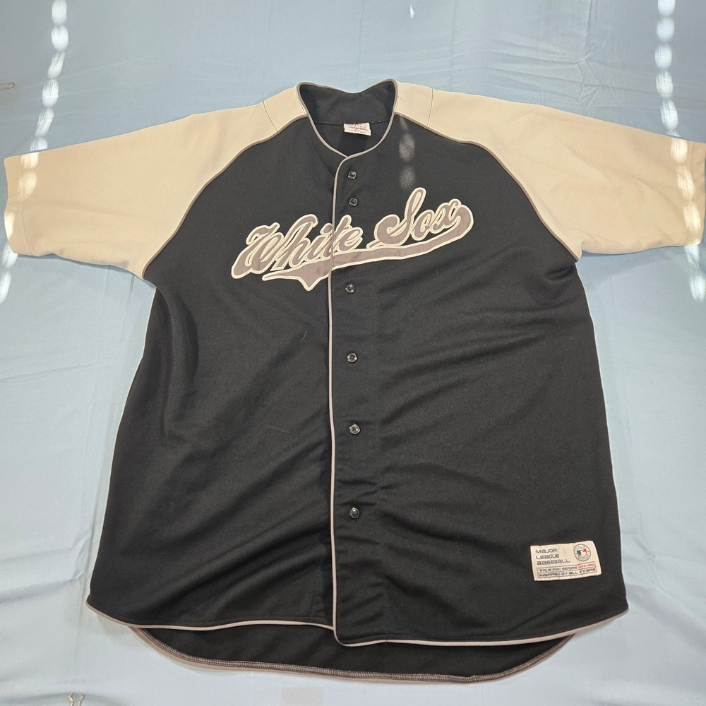 True Fan Chicago White Sox MLB Baseball Jersey Black Gray XL Button Up